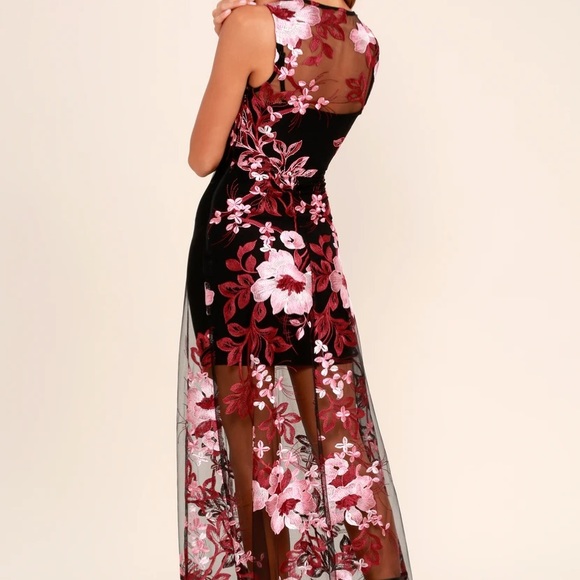 Lulus Work the Bloom Wine Red and Black Embroidered Maxi Dress - Picture 2 of 3